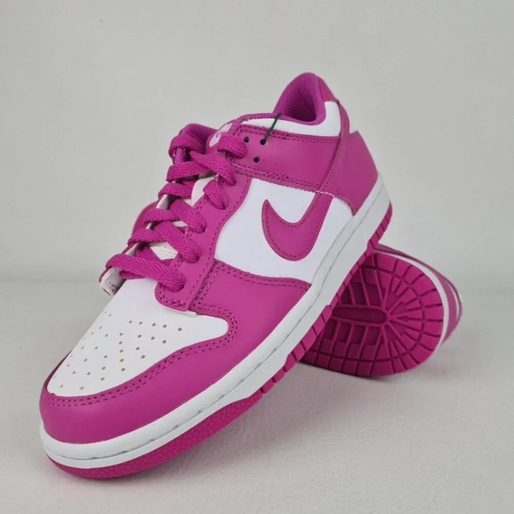 Nike Dunk Low BG White-Fuchsia Girls Sneakers SZ 5.5Y = 7 Womens